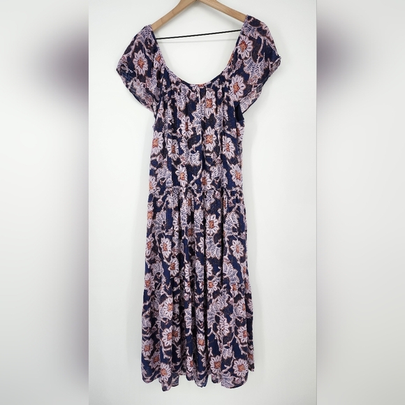 Knox Rose Womens Midi Dress Size M Blue Floral Square Neck Tiered Boho Bloomcore - Picture 8 of 8